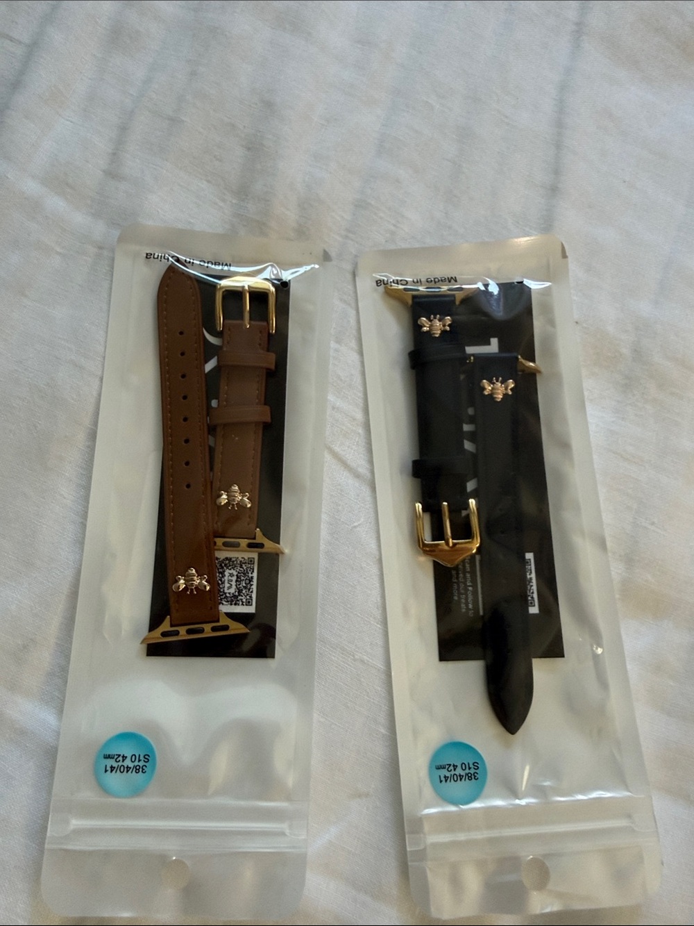 Leather Apple Watch Band with Gold Bee Accent - set of Two Brown and Black